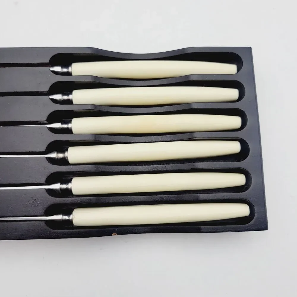 Vtg Set 6 Neiman Marcus SHEFFIELD Stainless Steak KNIVES Ivorine Handles England